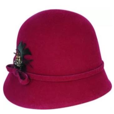 Molly - Wool Felt Cloche w Feather