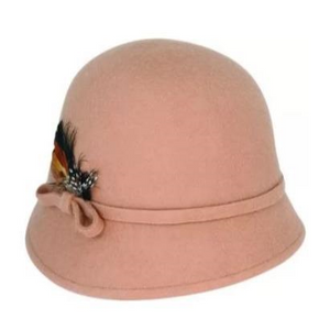 Molly - Wool Felt Cloche w Feather