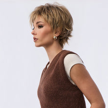 Load image into Gallery viewer, Side view of woman wearing the "Codi" wig by Rene of Paris and a brown sleeveless sweater over a white shirt.